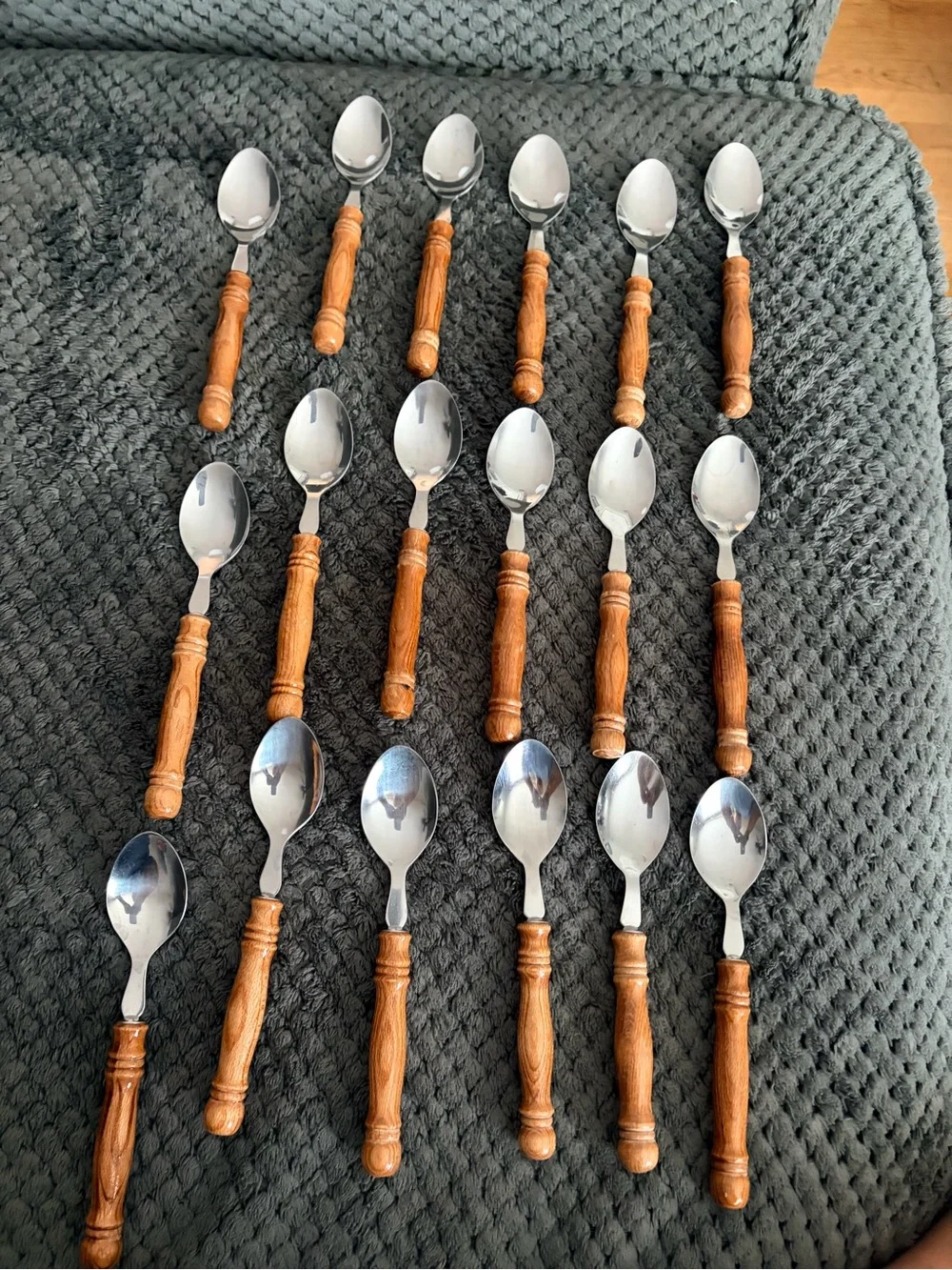 Vintage Taiwan Stainless Steel Wood Handle Flatware Set 43 Pc MCM Rustic